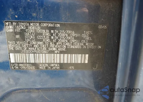 2005 Toyota Rav4 from USA, damaged, VIN JTEGD20V950070867